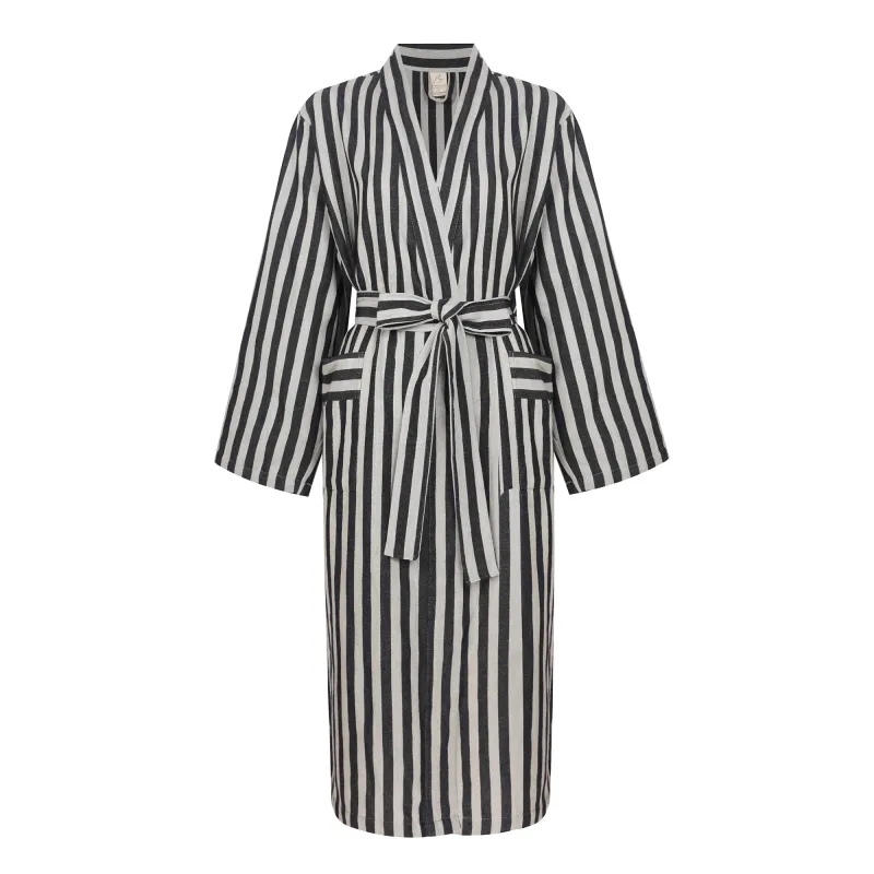 Turkish Linen Robe | Black Stripe sold by Obakki