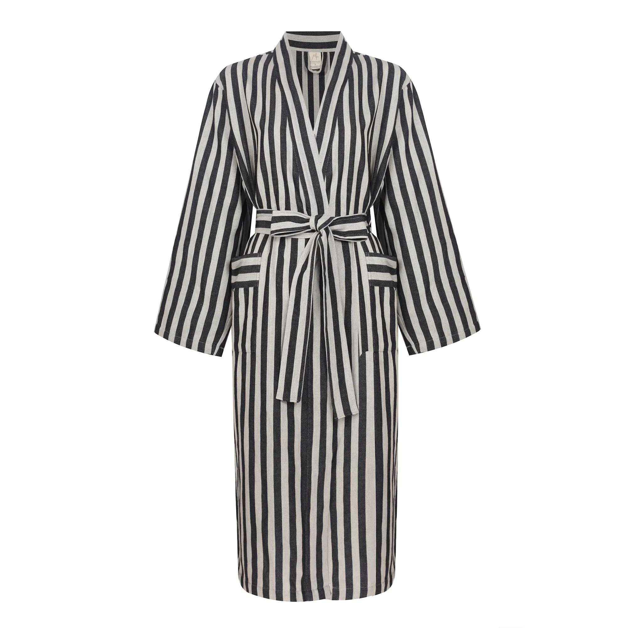 Turkish Linen Robe | Black Stripe sold by Obakki