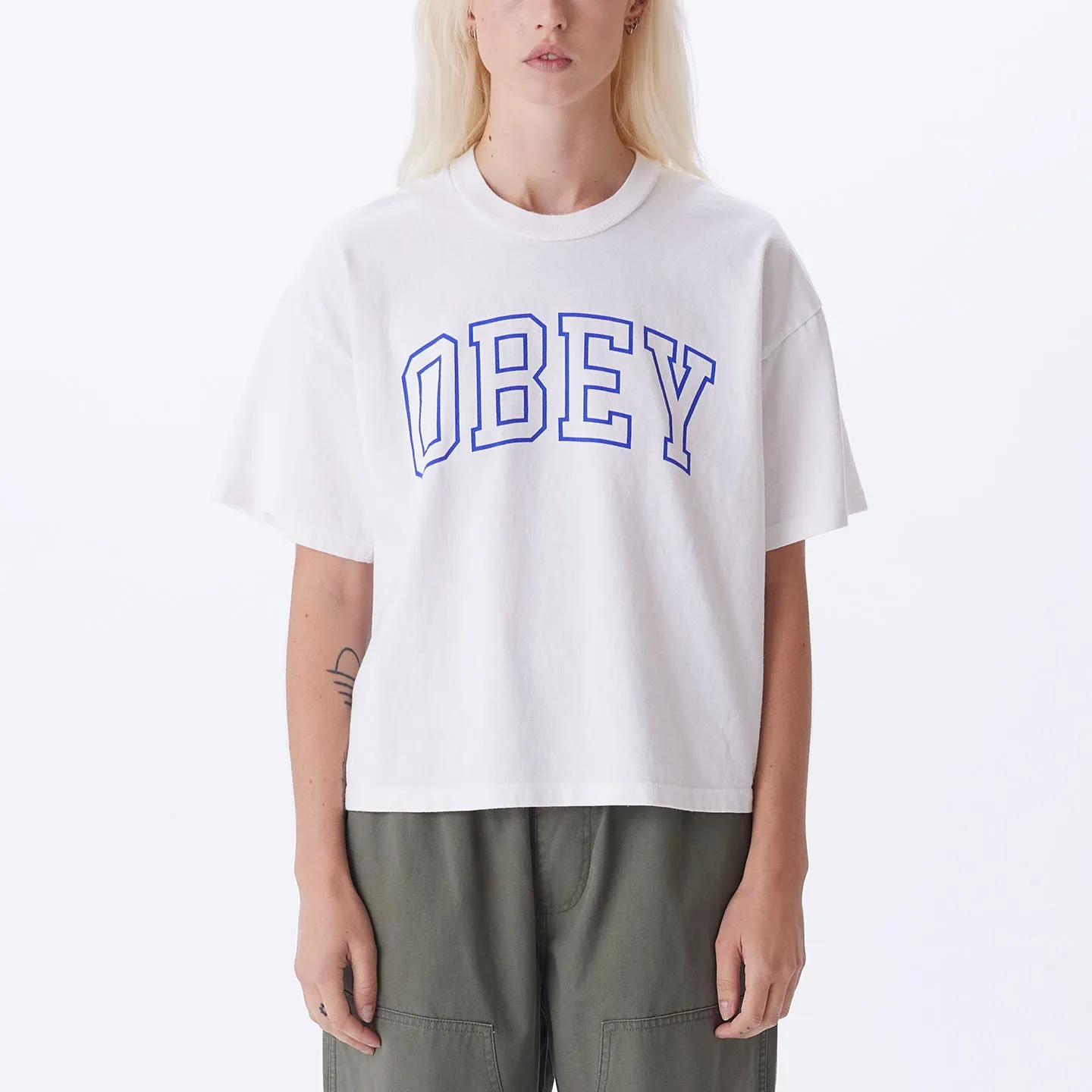 COLLEGIATE OBEY CUSTOM CROP T-SHIRT sold by Obey