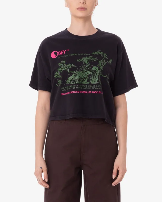 LET YOUR WORRIES FADE AWAY WEEKEND CROP T-SHIRT sold by Obey