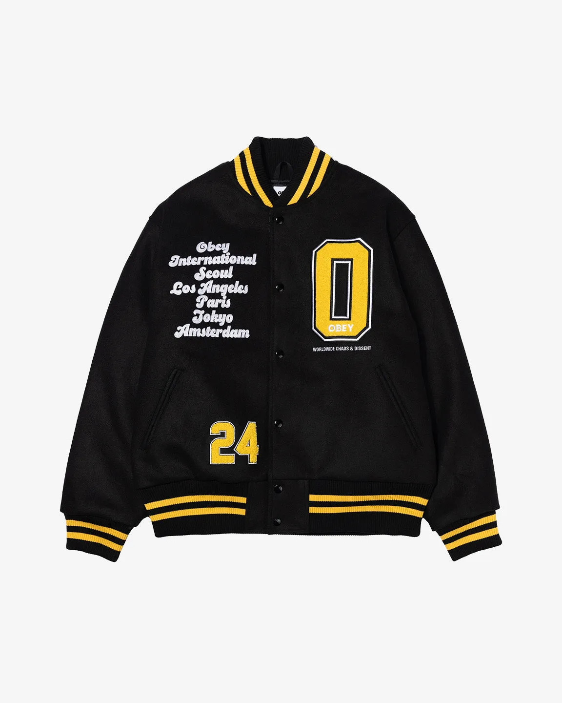 LOS ANGELES INTERNATIONAL VARSITY JACKET sold by Obey