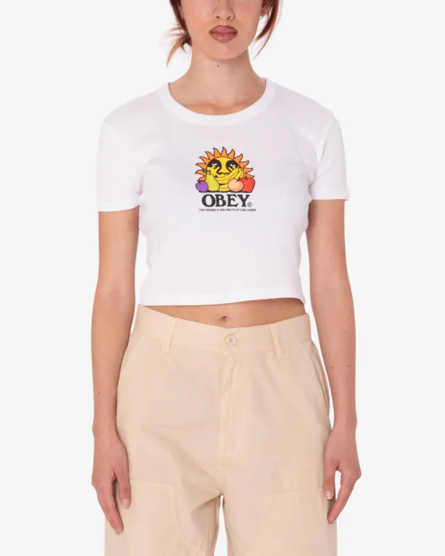 THE FUTURE IS IN THE FRUITS OF CROPPED EMMA RIB T-SHIRT sold by Obey