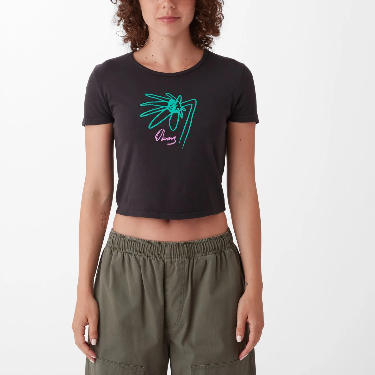 BREEZY FLOWER CROPPED CHLOE FITTED T-SHIRT sold by Obey