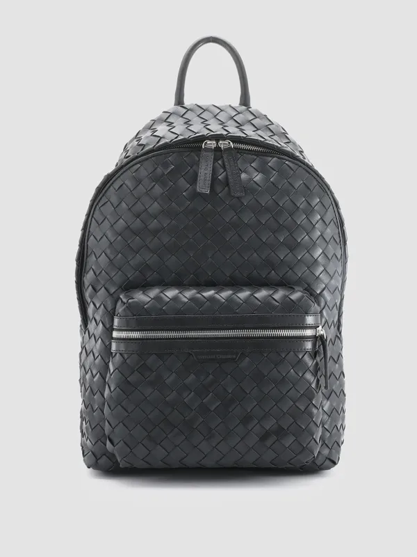 ARMOR 04 - Black Woven Leather Backpack sold by Officine Creative