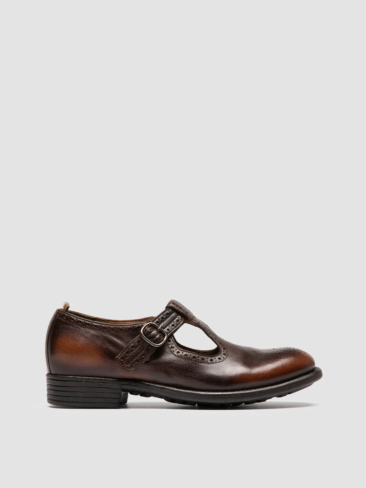 CALIXTE 071 - Dark Brown Leather T-Bar Shoes sold by Officine Creative
