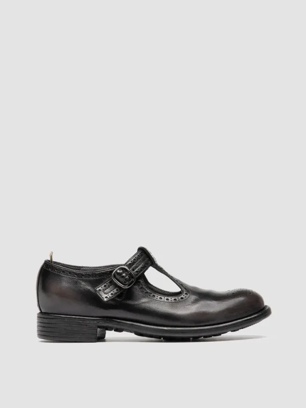 CALIXTE 071 - Dark Grey Leather T-Bar Shoes sold by Officine Creative