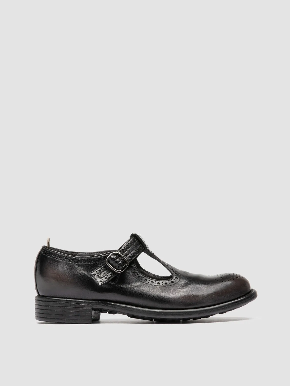 CALIXTE 071 - Dark Grey Leather T-Bar Shoes sold by Officine Creative