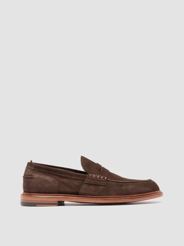SAX 001 - Dark Brown Suede Penny Loafers sold by Officine Creative