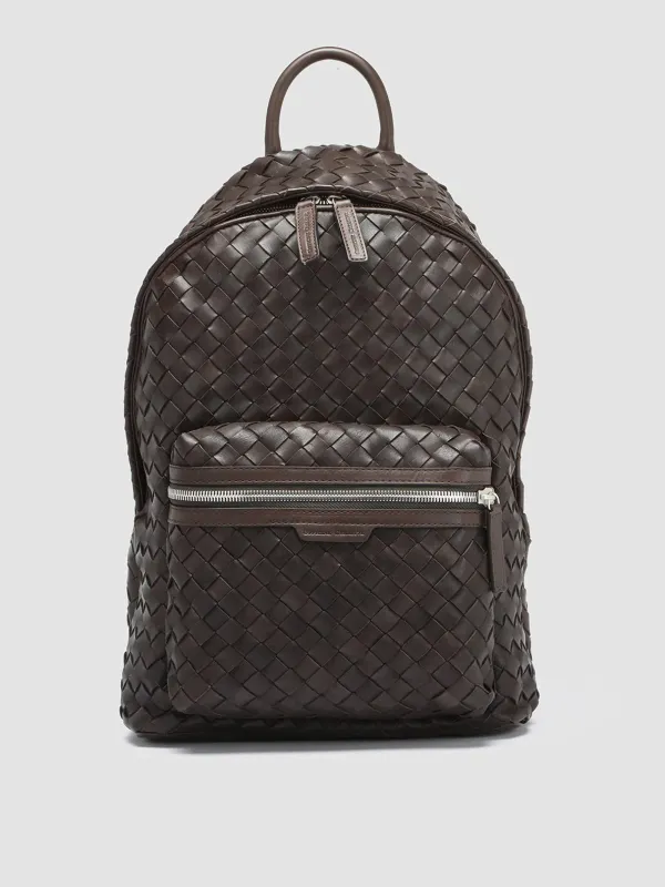 ARMOR 04 - Dark Brown Woven Leather Backpack sold by Officine Creative