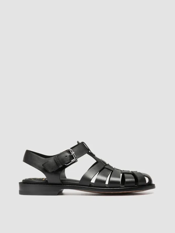 EMERALD 013 - Black Leather Fisherman Sandals sold by Officine Creative