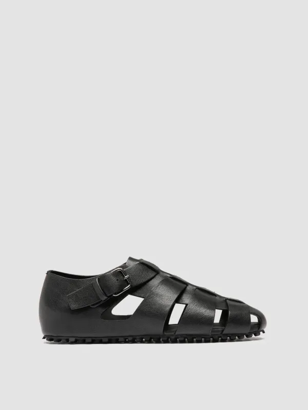 YORGOS 001 - Black Leather Fisherman Sandals sold by Officine Creative