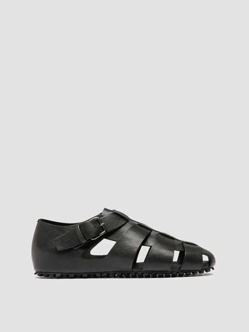 YORGOS 001 - Black Leather Fisherman Sandals sold by Officine Creative