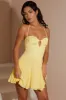 Halter Neck Cut Out Flare Mini Dress in Yellow sold by Oh Polly