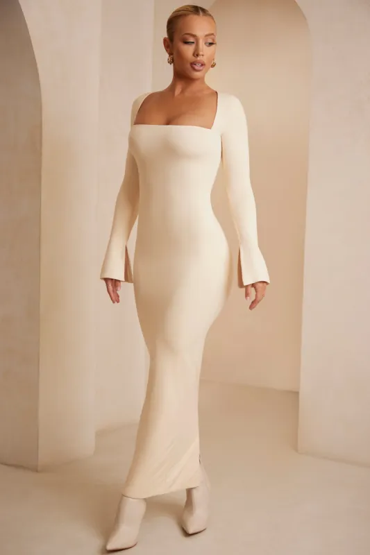 Square Neck Long Sleeve Maxi Dress in Ivory sold by Oh Polly
