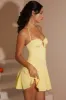Halter Neck Cut Out Flare Mini Dress in Yellow sold by Oh Polly