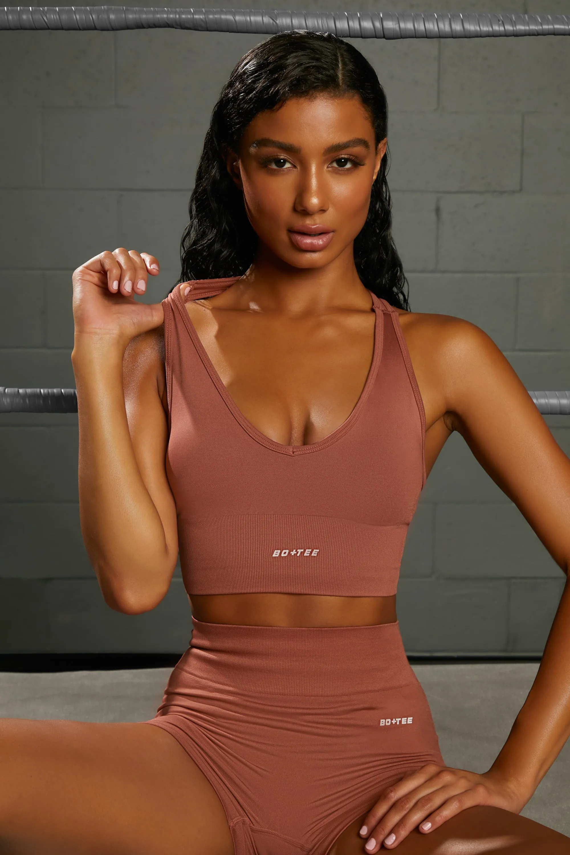 Overhaul Racer Knot Back Seamless Crop Top in Rust sold by Oh Polly product image thumbnail 5