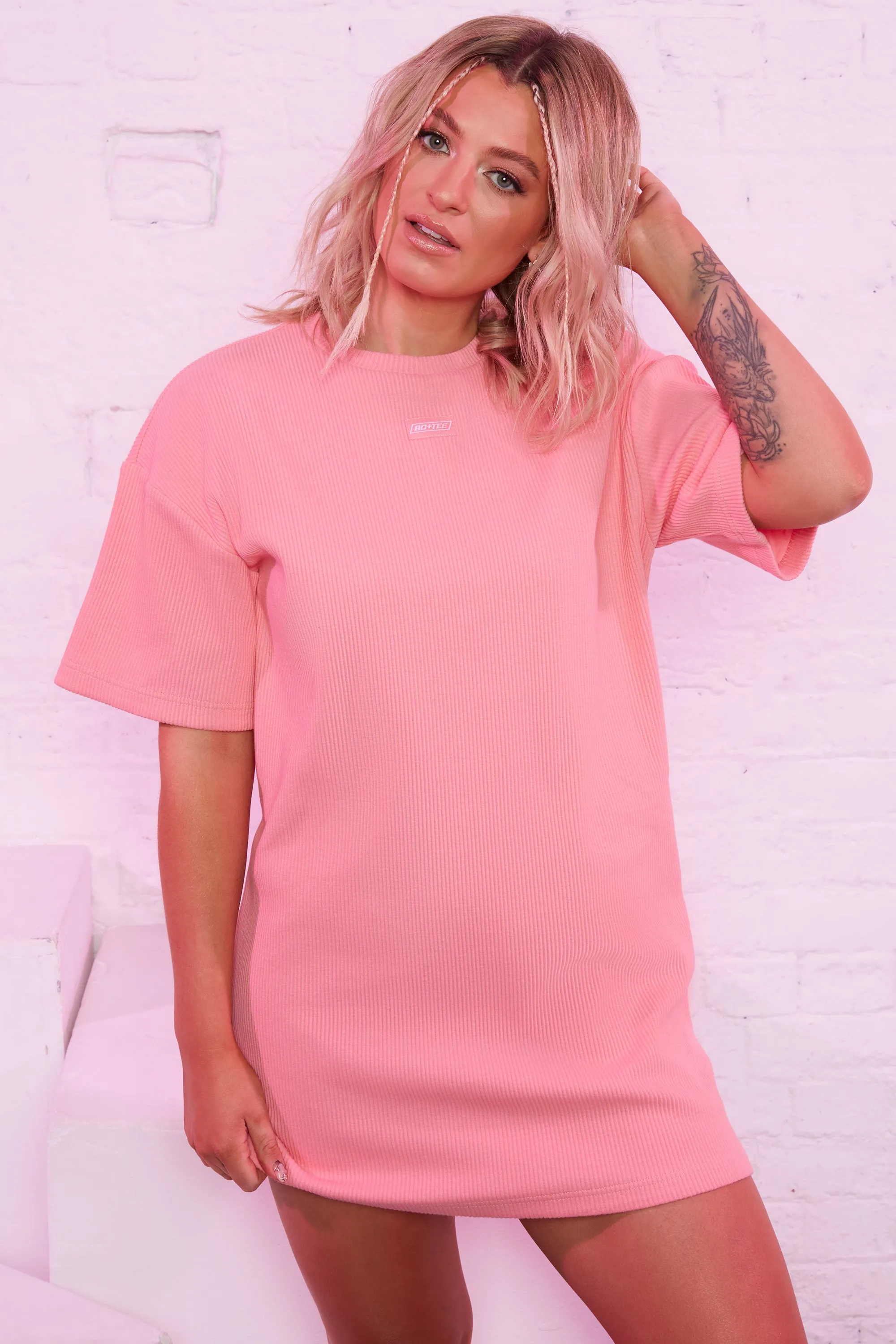 Take It Easy Ribbed Oversized T-Shirt in Coral sold by Oh Polly product image thumbnail 3