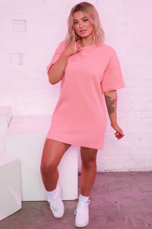 Take It Easy Ribbed Oversized T-Shirt in Coral sold by Oh Polly