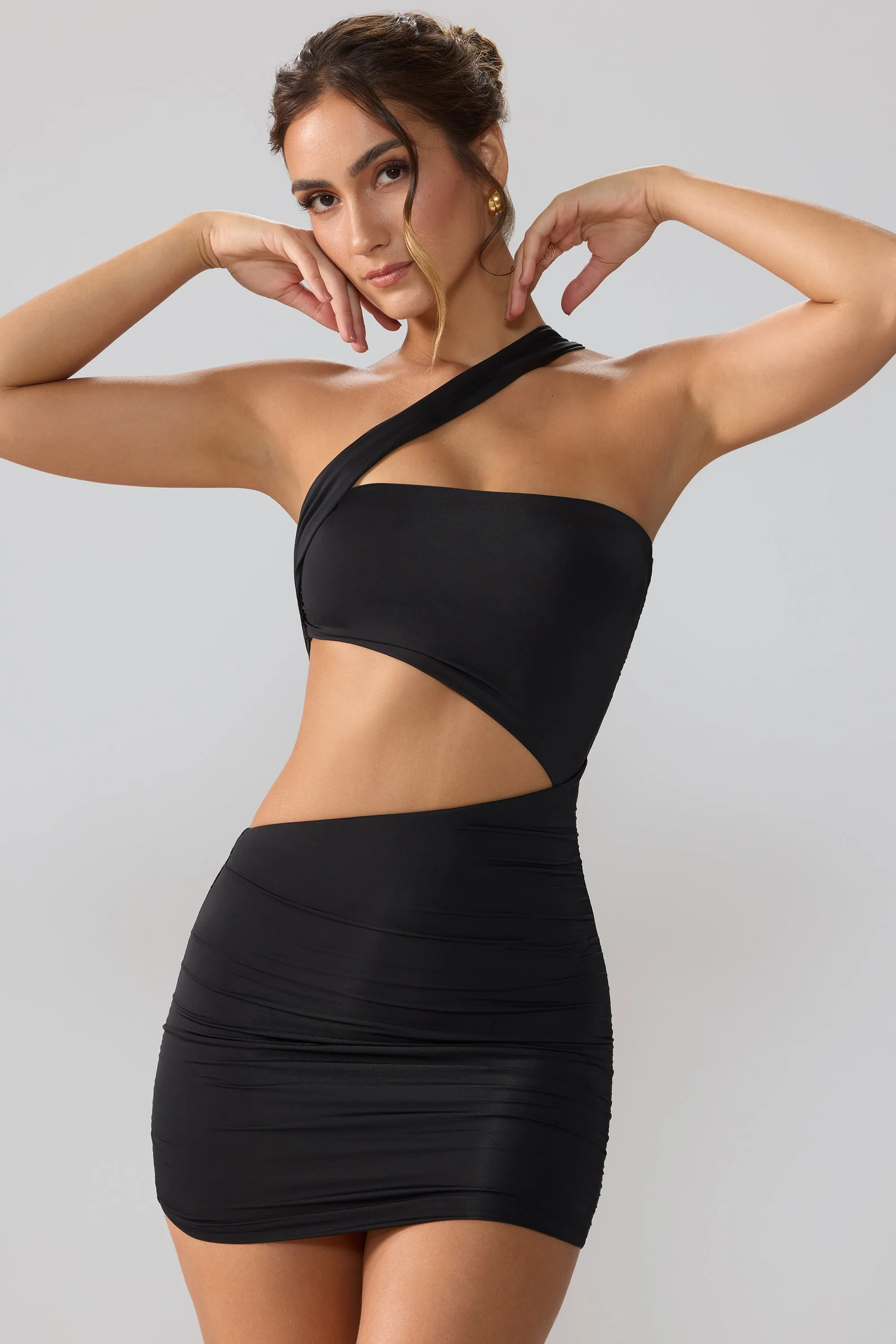 Slinky Jersey Ruched Cut Out Mini Dress in Black sold by Oh Polly product image thumbnail 5
