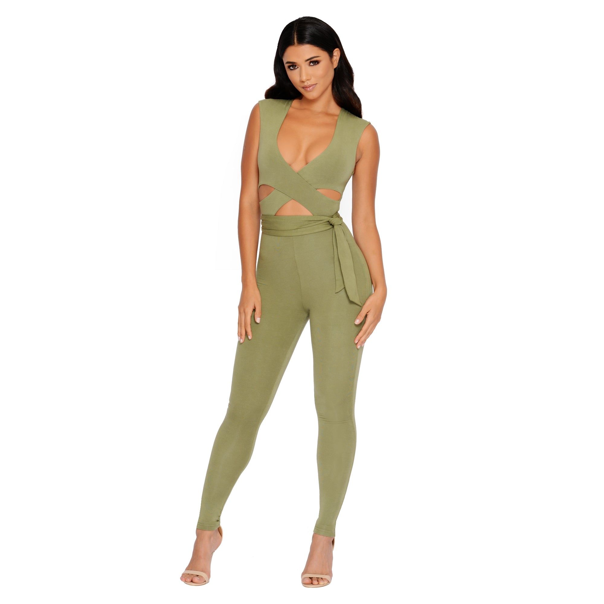 Cross Your Mind Cut Out Double Layered Jumpsuit in Kale sold by Oh Polly product image thumbnail 2