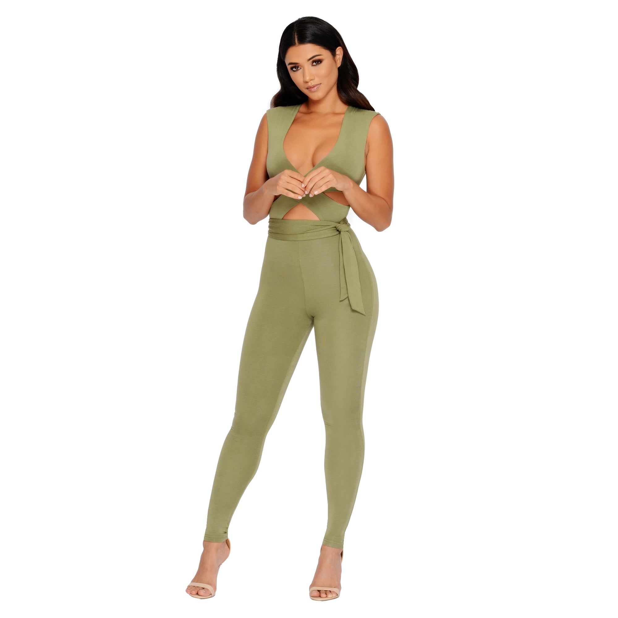 Cross Your Mind Cut Out Double Layered Jumpsuit in Kale sold by Oh Polly product image thumbnail 3
