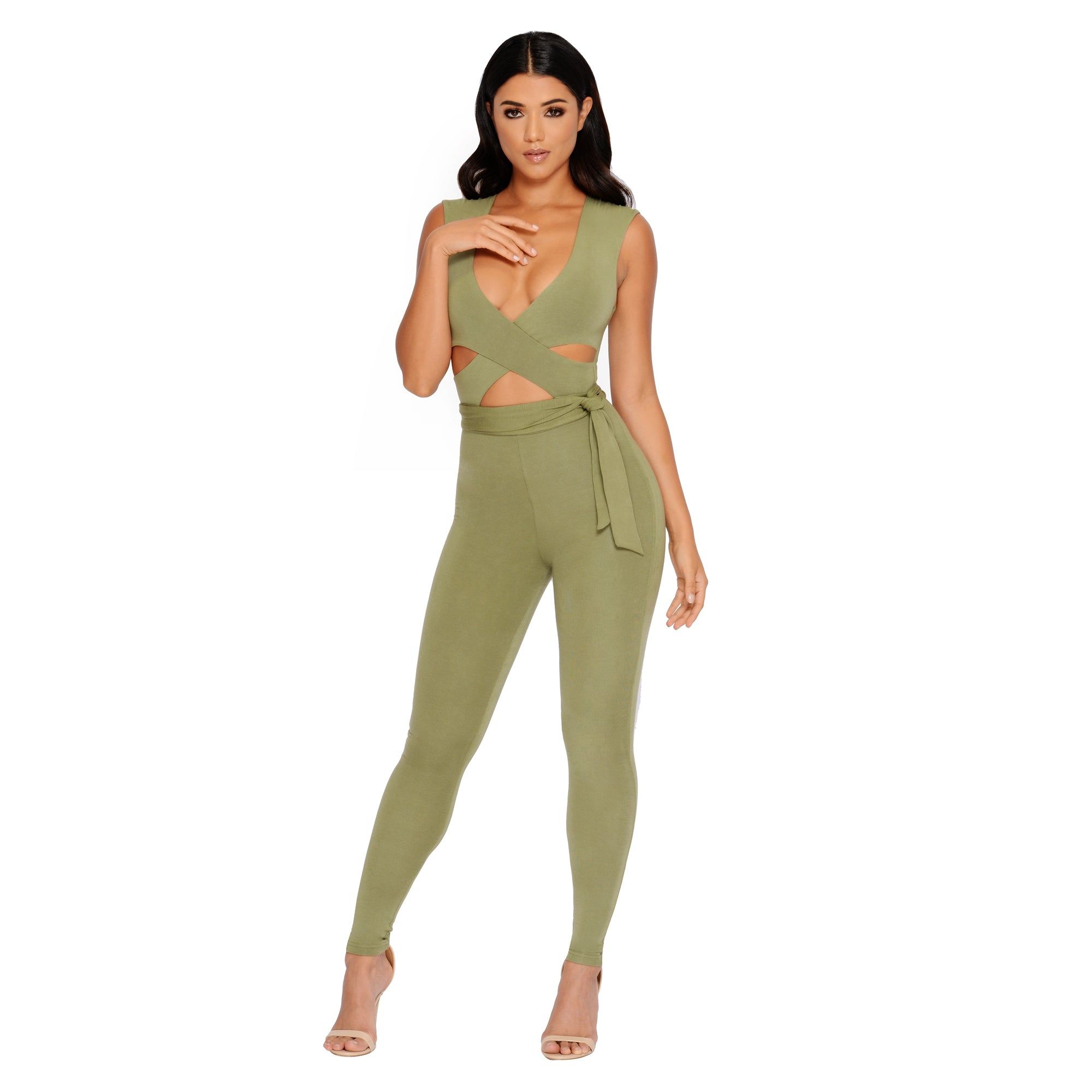 Cross Your Mind Cut Out Double Layered Jumpsuit in Kale sold by Oh Polly product image thumbnail 4