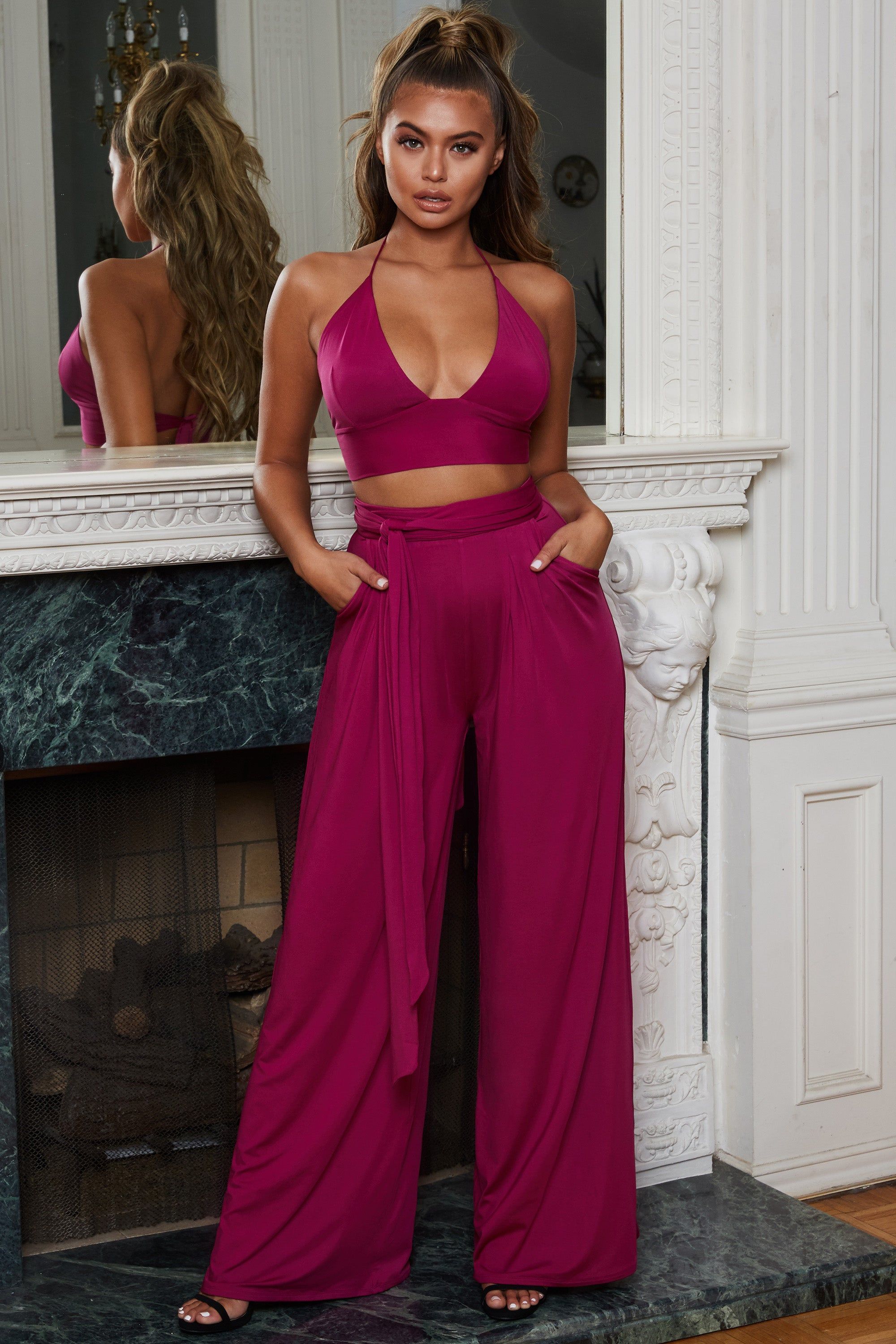 Hang Loose Petite Wide Leg Trousers in Magenta Pink sold by Oh Polly product image thumbnail 5