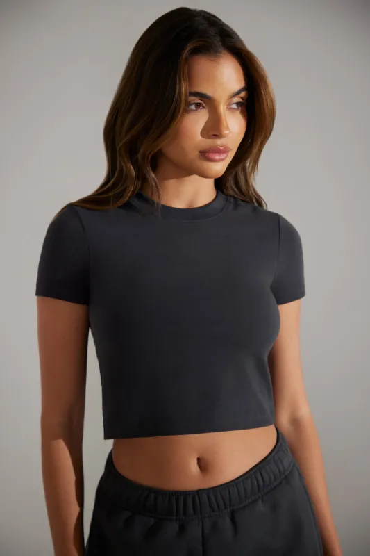 Cap Sleeve Baby Tee in Washed Black sold by Oh Polly