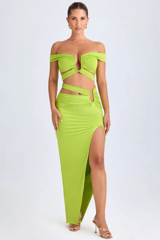 Asymmetric Cut-Out Maxi Skirt in Lime Green sold by Oh Polly