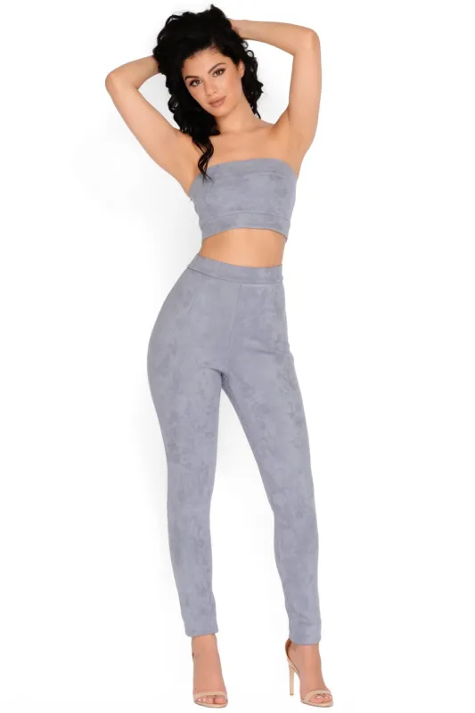 Killin‘ It Softly Suede Bandeau Top in Grey sold by Oh Polly