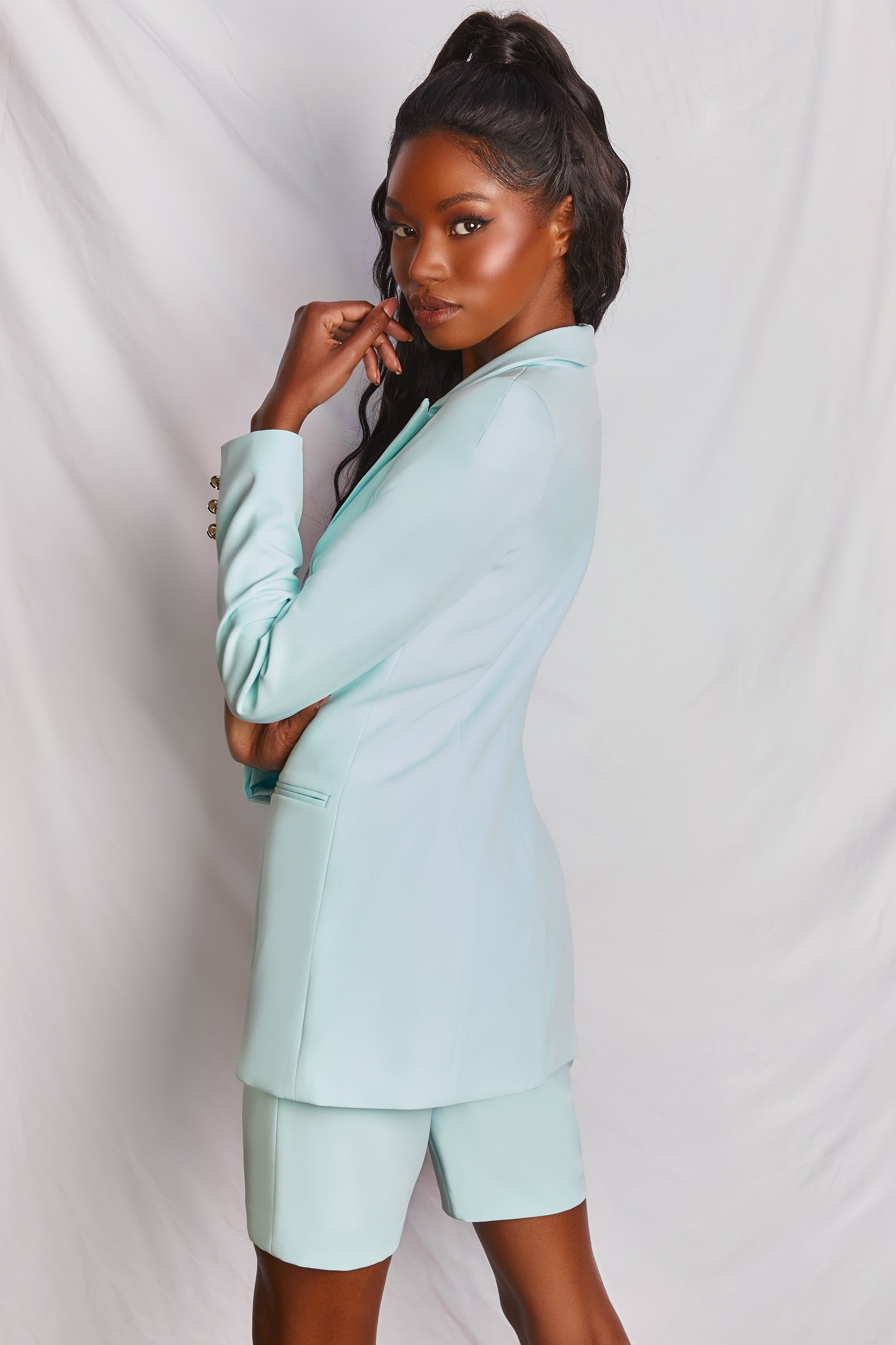 Longline Blazer in Turquoise sold by Oh Polly product image thumbnail 9