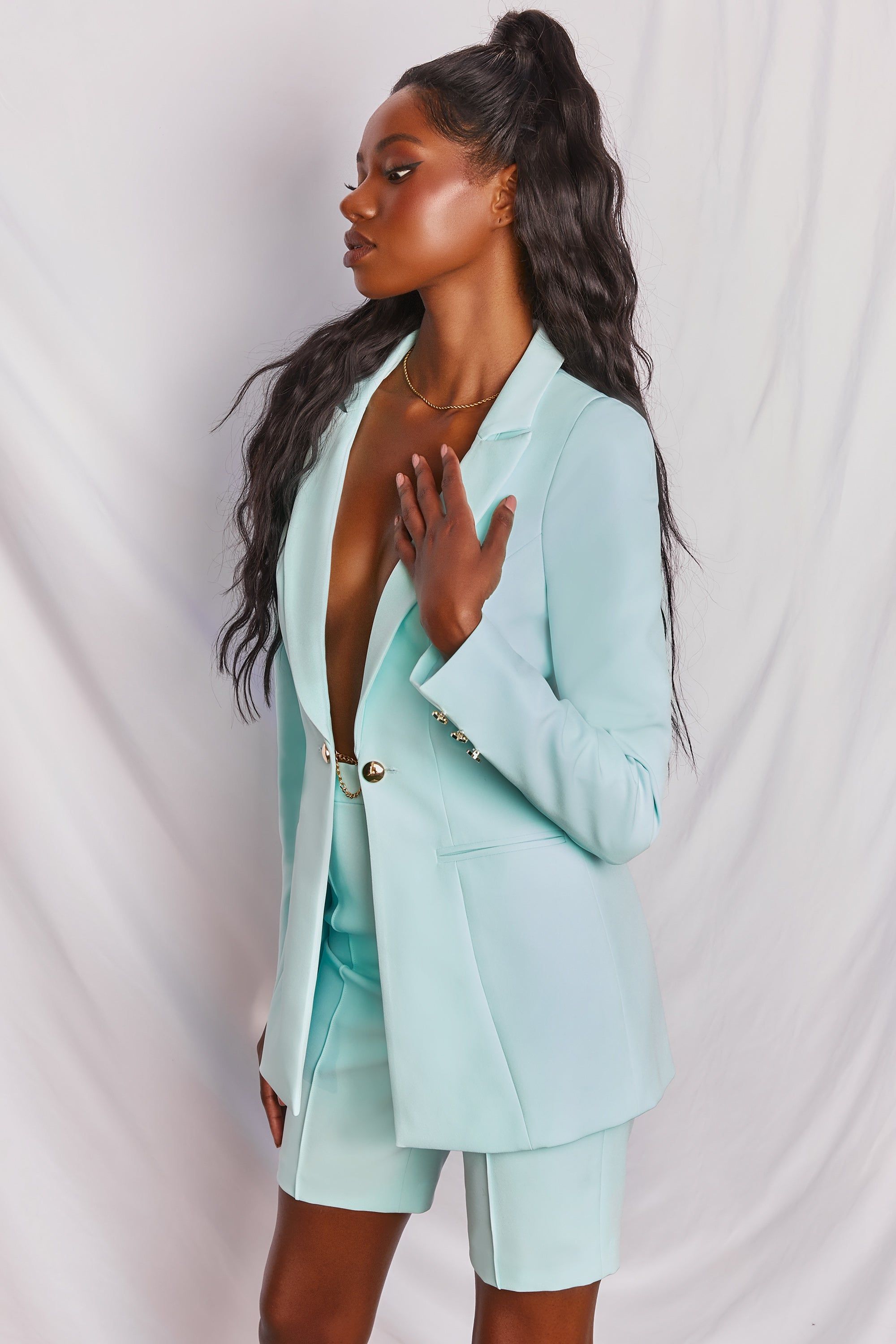 Longline Blazer in Turquoise sold by Oh Polly product image thumbnail 8