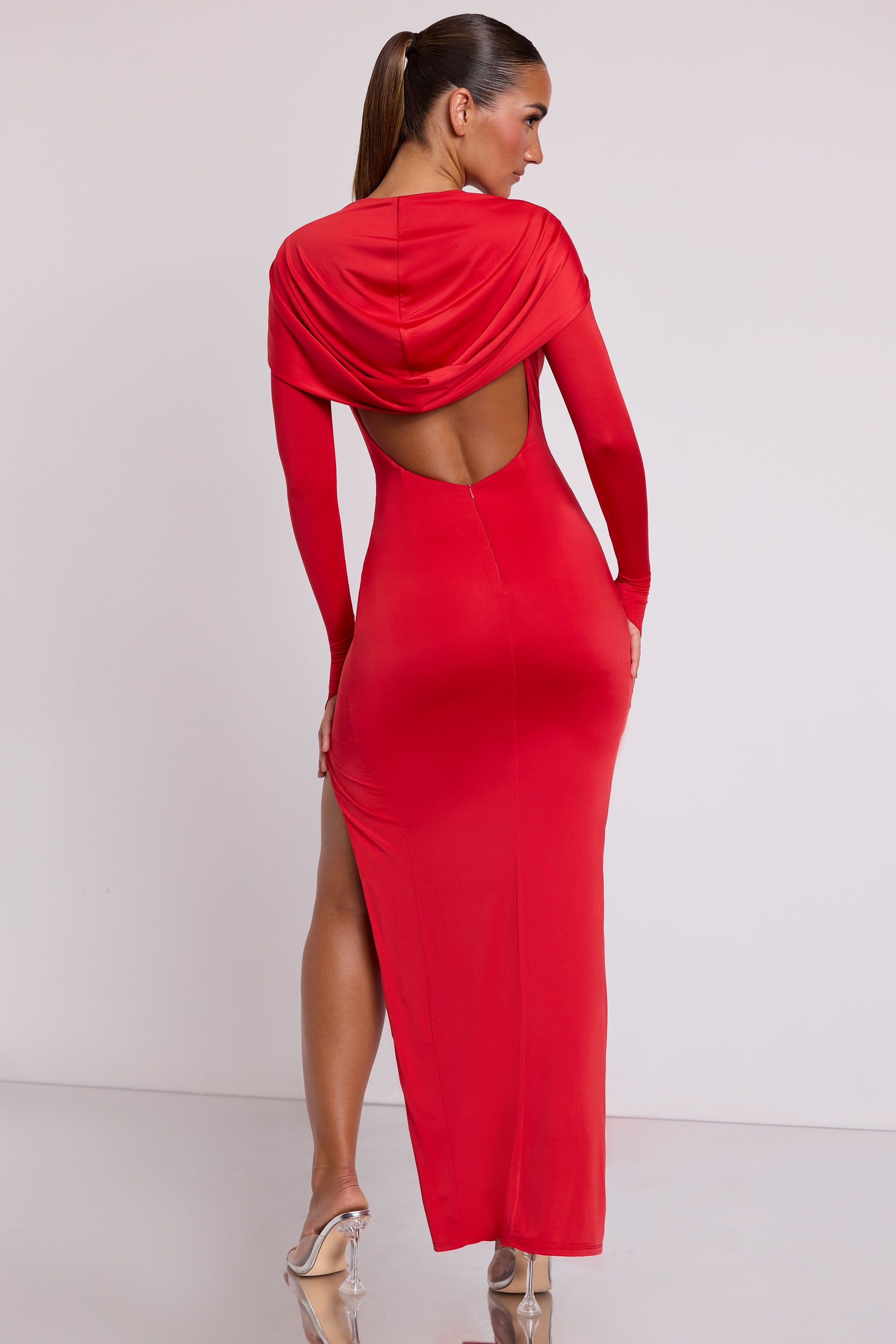 Hooded Long Sleeve Maxi Dress in Fire Red sold by Oh Polly product image thumbnail 10