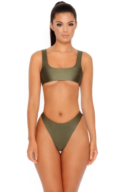Under The Radar Bikini Top in Khaki sold by Oh Polly