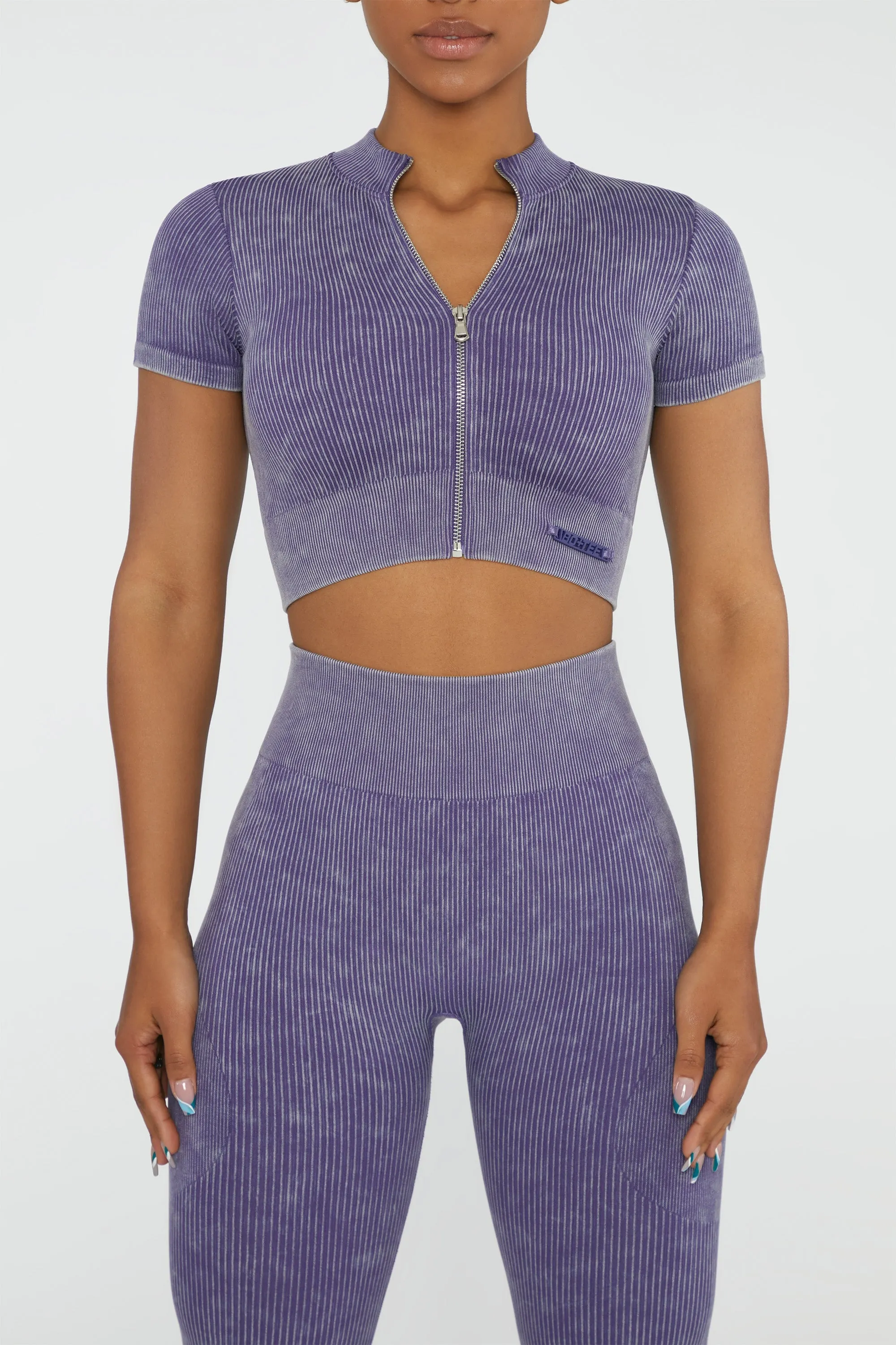Short Sleeve Zip Crop Top in Violet sold by Oh Polly product image thumbnail 2