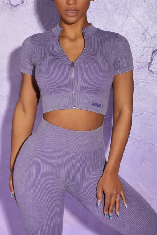 Short Sleeve Zip Crop Top in Violet sold by Oh Polly