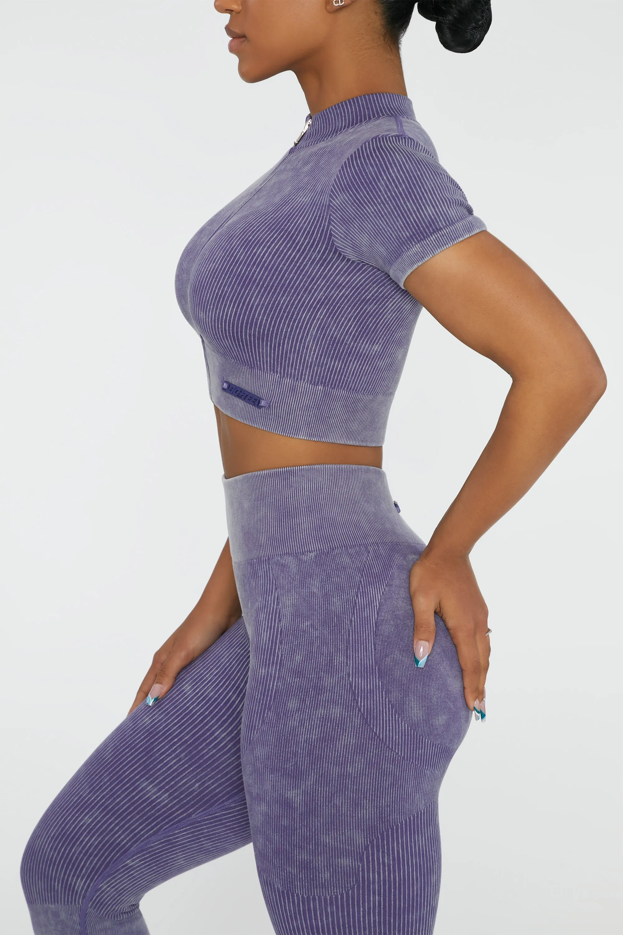 Short Sleeve Zip Crop Top in Violet sold by Oh Polly product image thumbnail 4