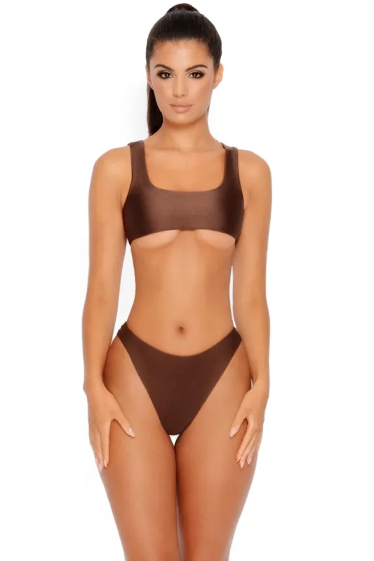 Under The Radar High Rise Bikini Bottoms in Brown sold by Oh Polly