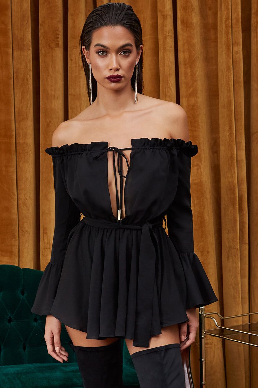 Frills & Spills Ruffle Off The Shoulder Playsuit in Black sold by Oh Polly product image thumbnail 11
