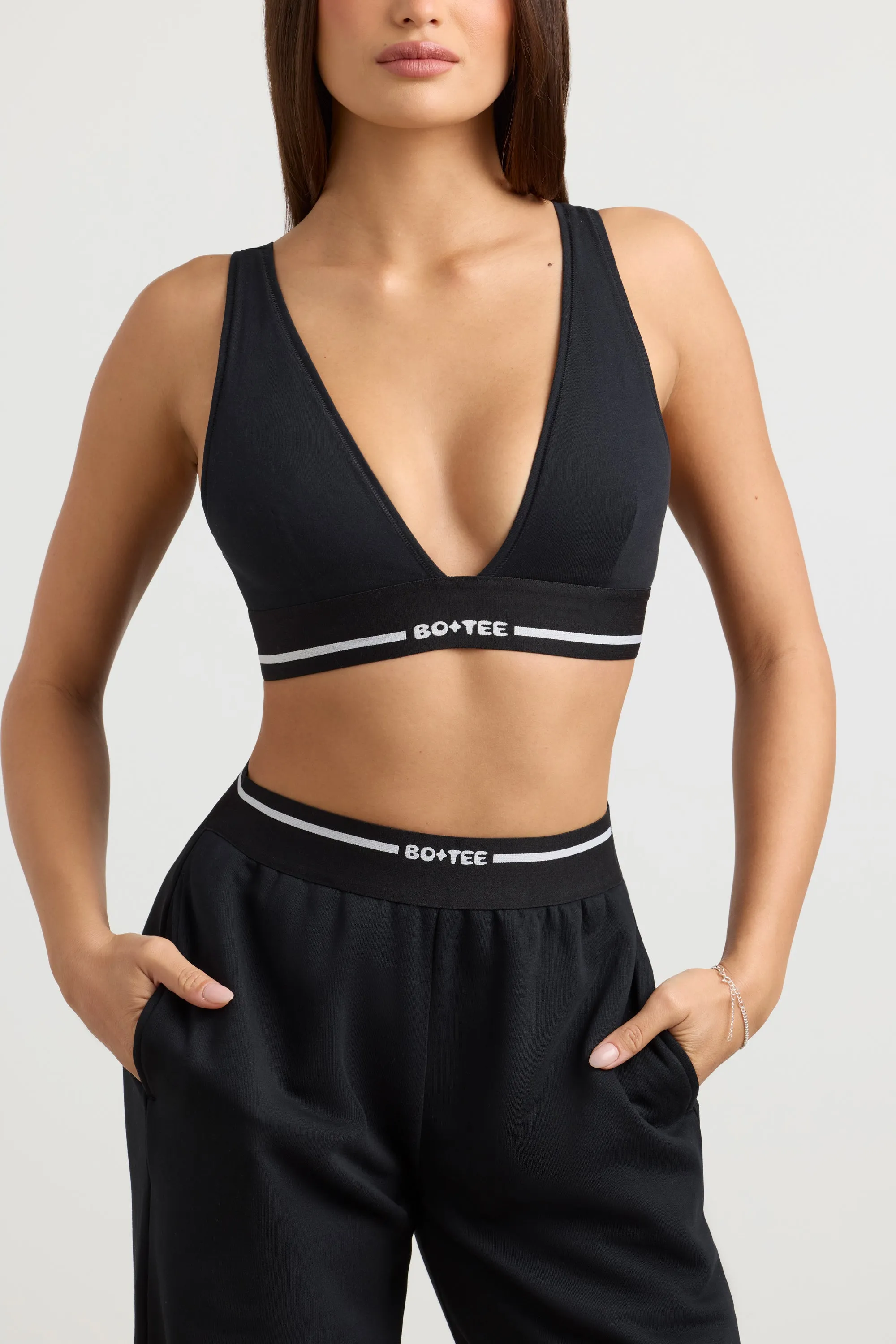 Petite High-Waist Straight-Leg Joggers in Black sold by Oh Polly product image thumbnail 4