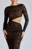 Lace Long Sleeve Maxi Dress in Black sold by Oh Polly
