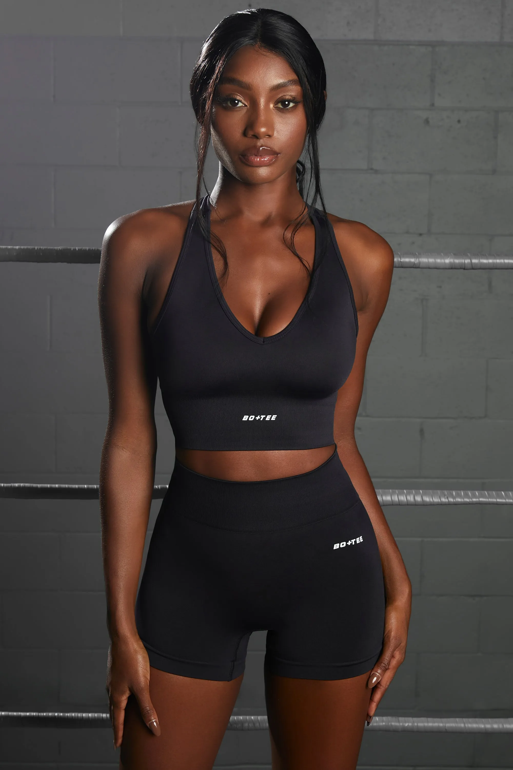 Racer Knot Back Seamless Crop Top in Black sold by Oh Polly product image thumbnail 4