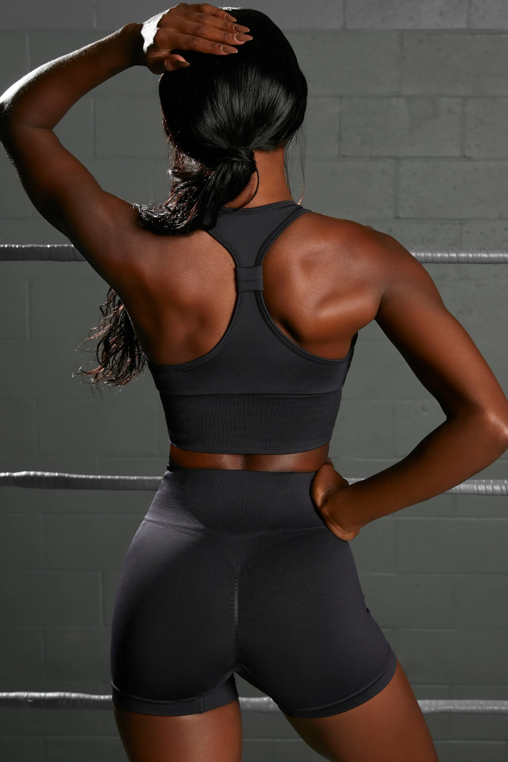 Racer Knot Back Seamless Crop Top in Black sold by Oh Polly product image thumbnail 2