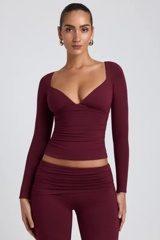 Modal Ruched Long-Sleeve Top in Plum sold by Oh Polly