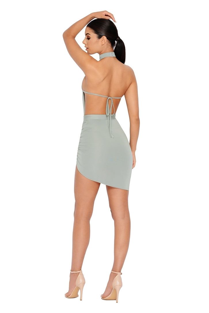 Ruched And Ready Asymmetric Halter Neck Mini Dress in Grey sold by Oh Polly product image thumbnail 13