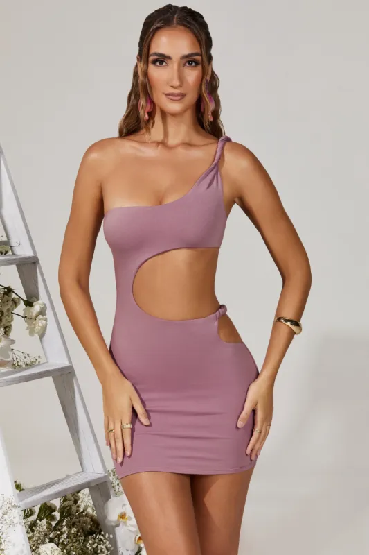 Twist Cut Out Mini Dress in Purple sold by Oh Polly