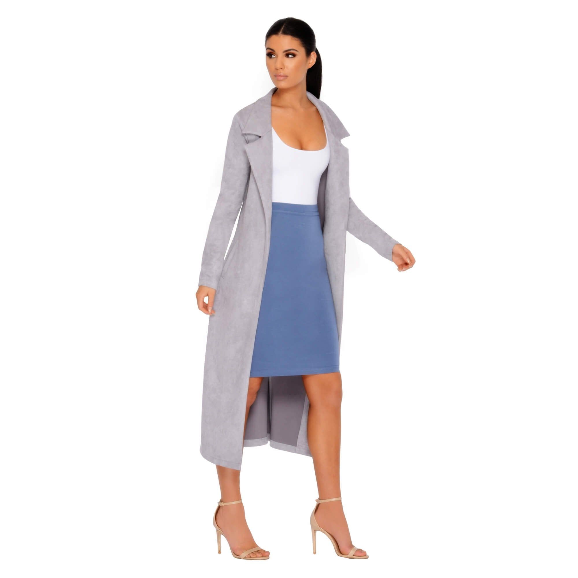 Soft Centered Longline Suedette Coat in Grey sold by Oh Polly product image thumbnail 12
