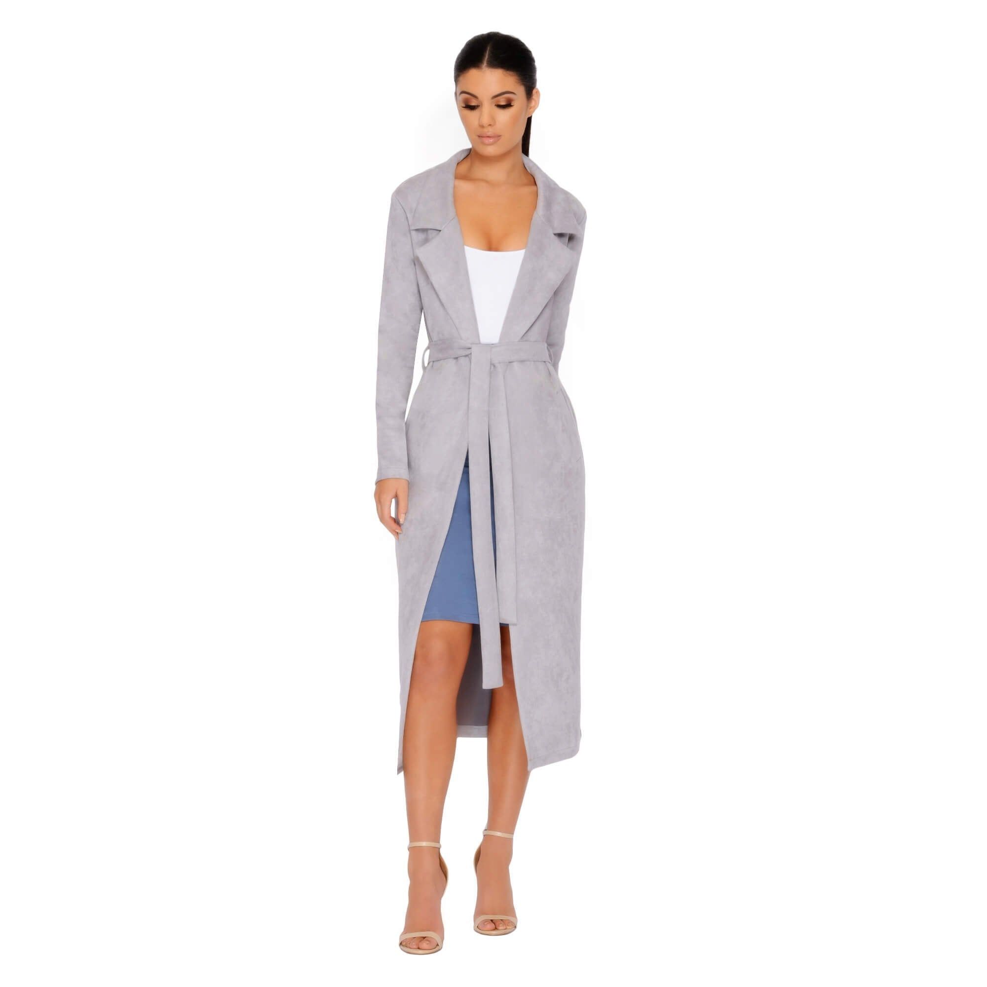 Soft Centered Longline Suedette Coat in Grey sold by Oh Polly product image thumbnail 5
