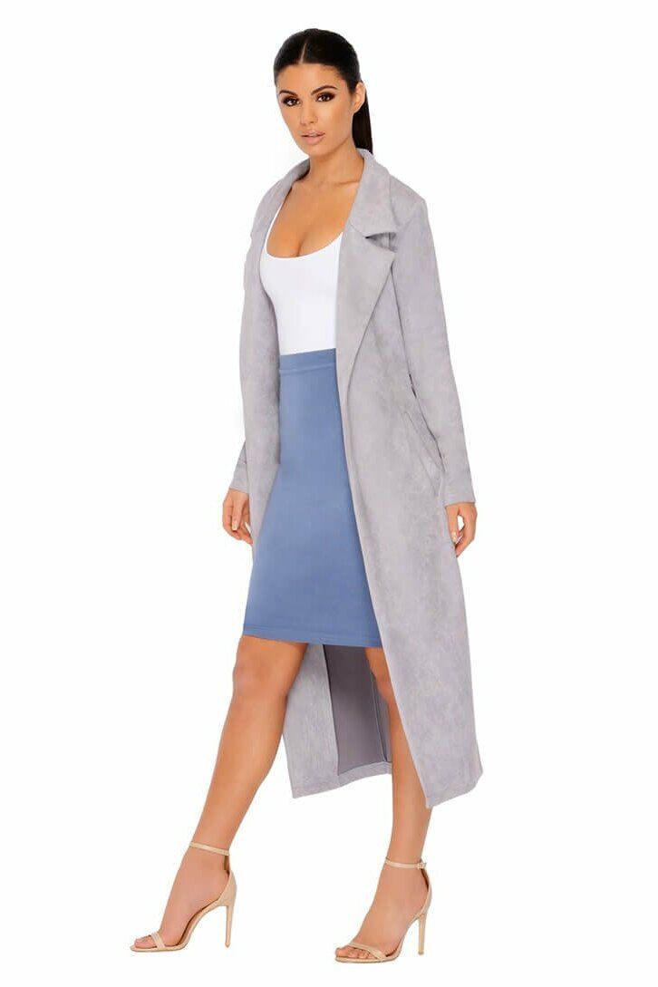 Soft Centered Longline Suedette Coat in Grey sold by Oh Polly product image thumbnail 16