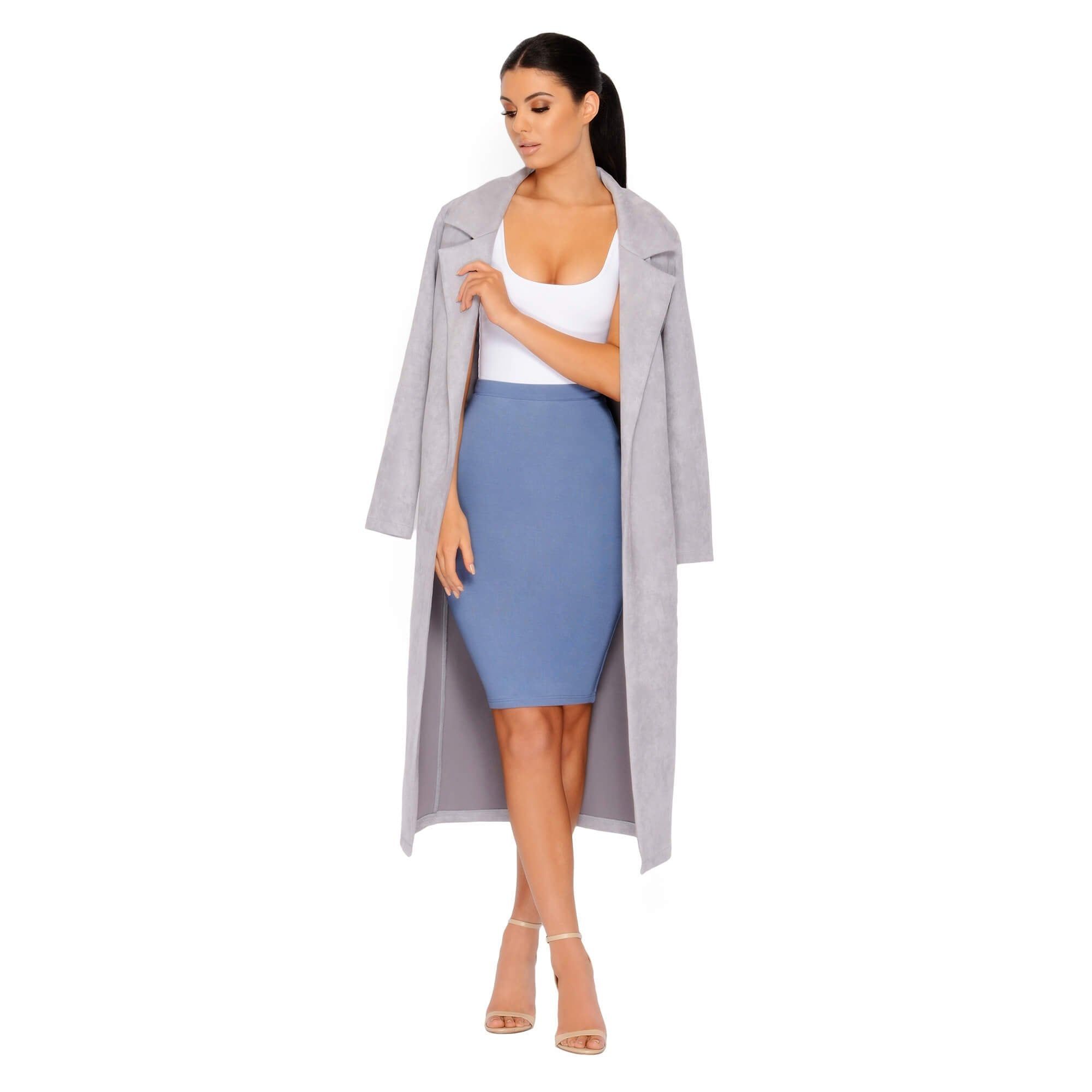 Soft Centered Longline Suedette Coat in Grey sold by Oh Polly product image thumbnail 10